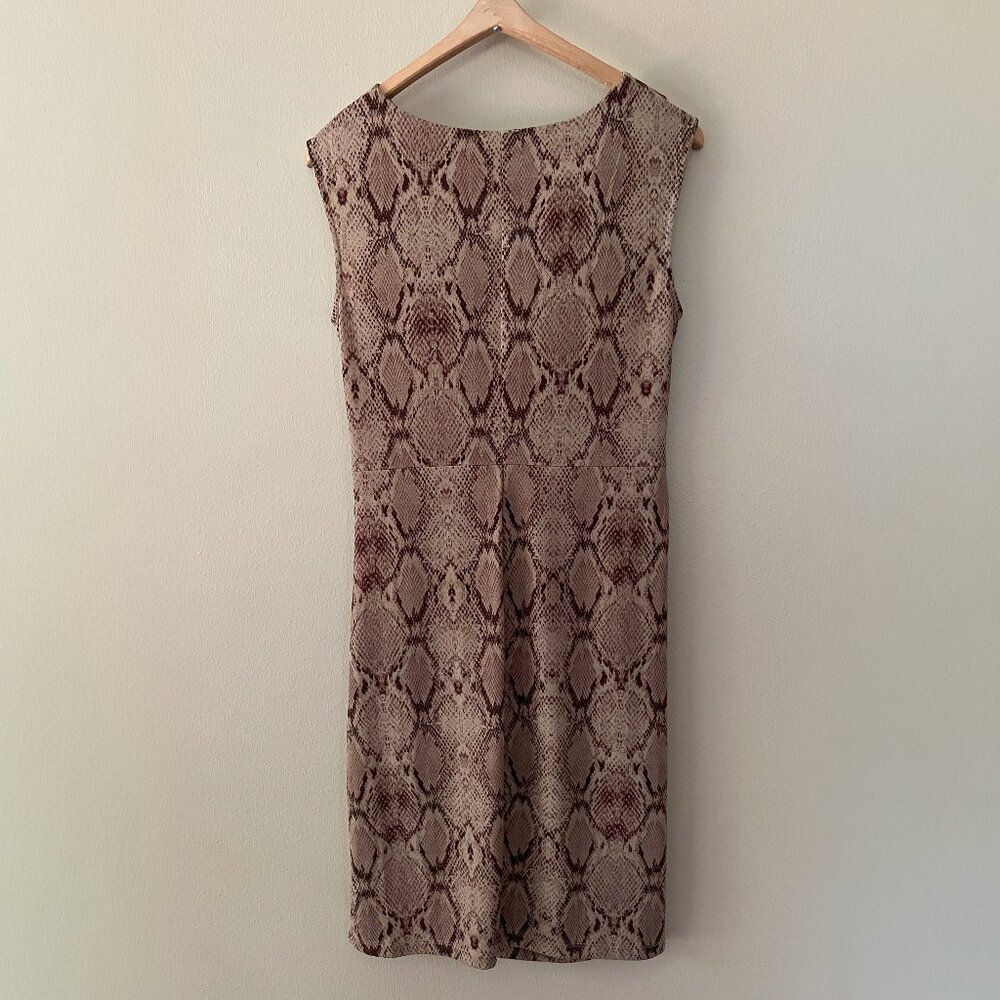 Python Snake Print Sleeveless Waist Gathered Dress Neutral Tan and Brown Size M - Picture 3 of 5